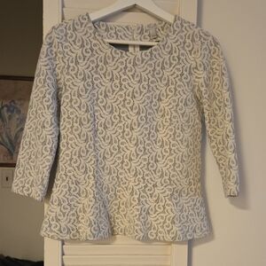 J. Crew Cream Lace On Gray Background Top Blouse Size S